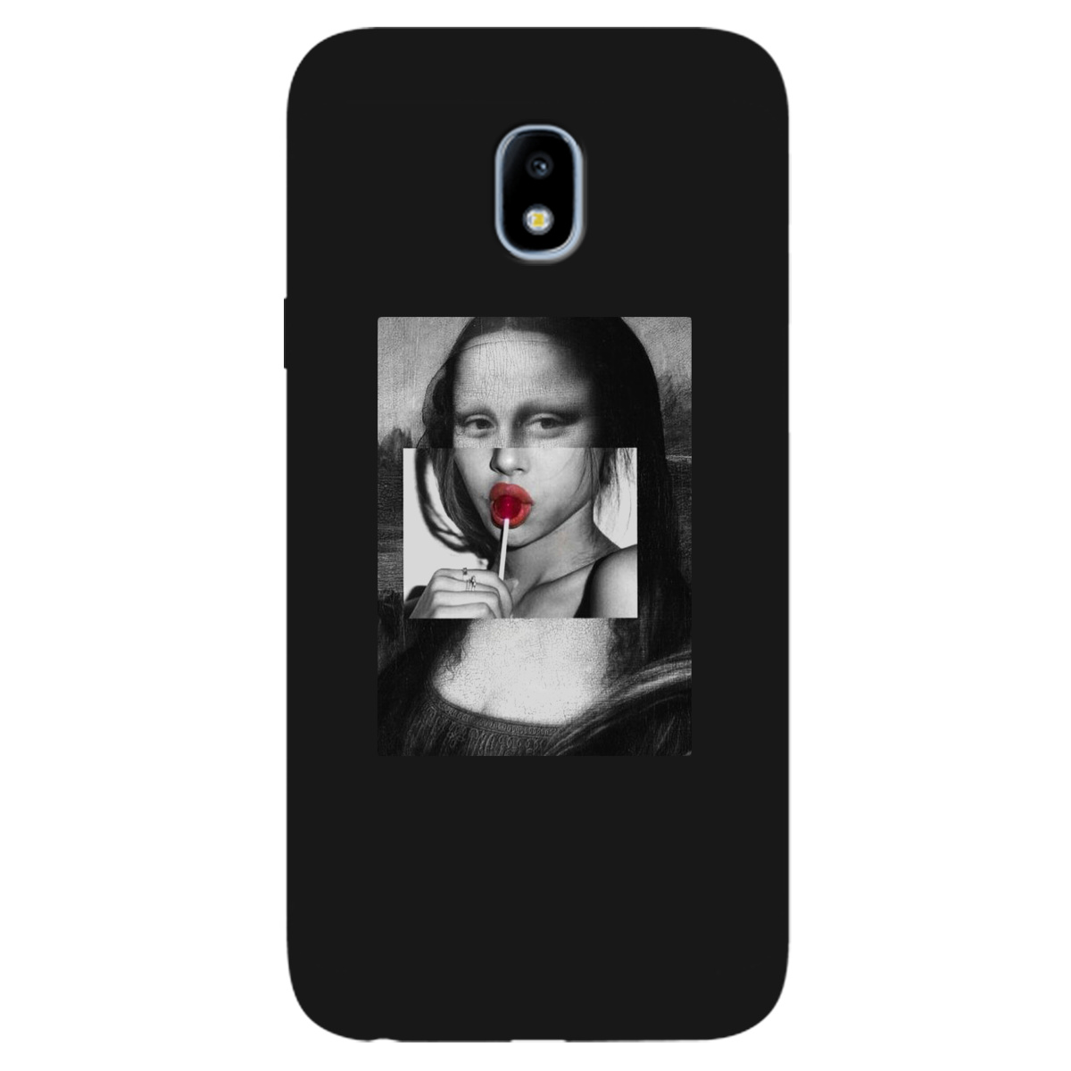 Чехол для Samsung Galaxy J3 2017 черный матовый soft touch Mona lisa - фото 1