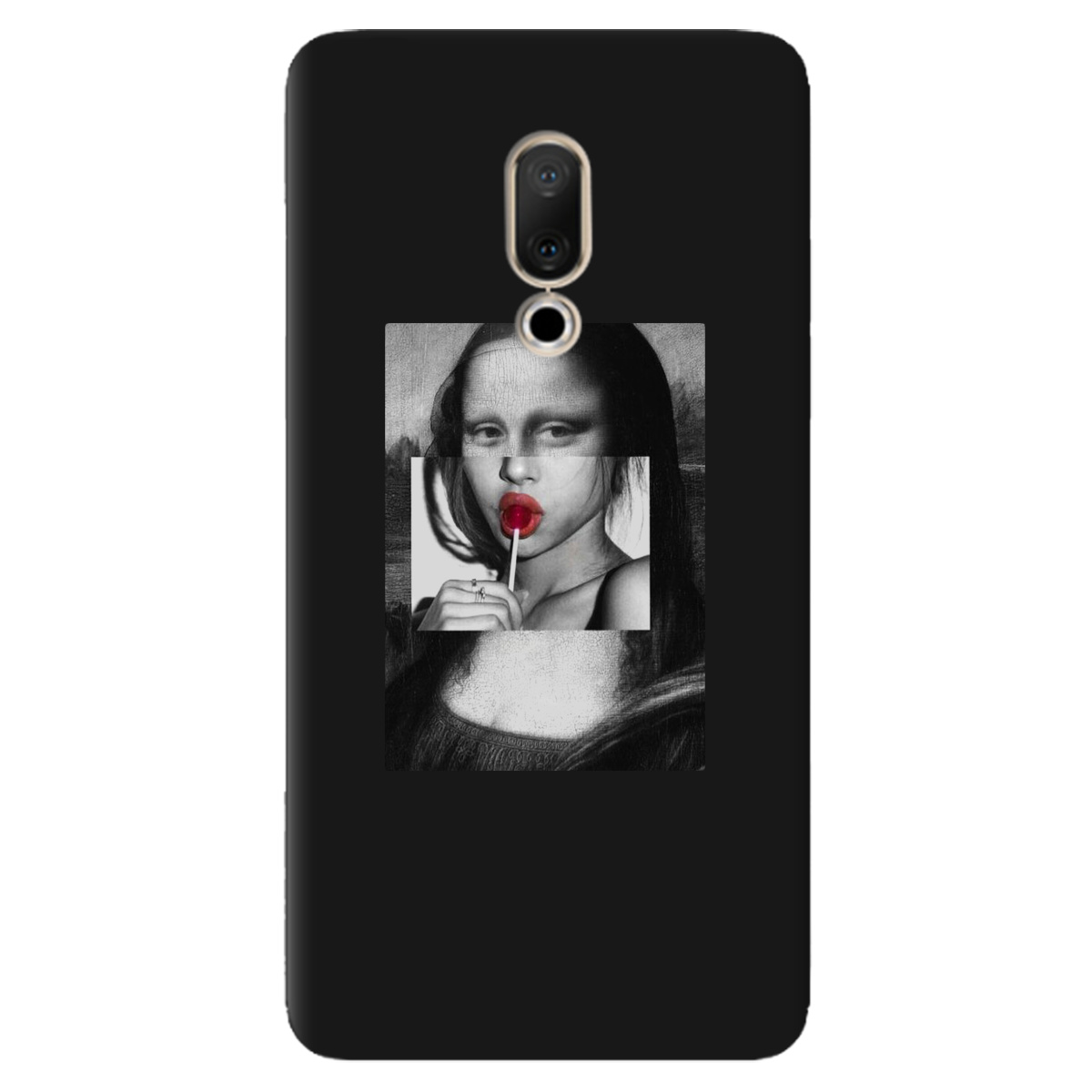 Чехол для Meizu 15 Plus черный матовый soft touch Mona lisa - фото 1