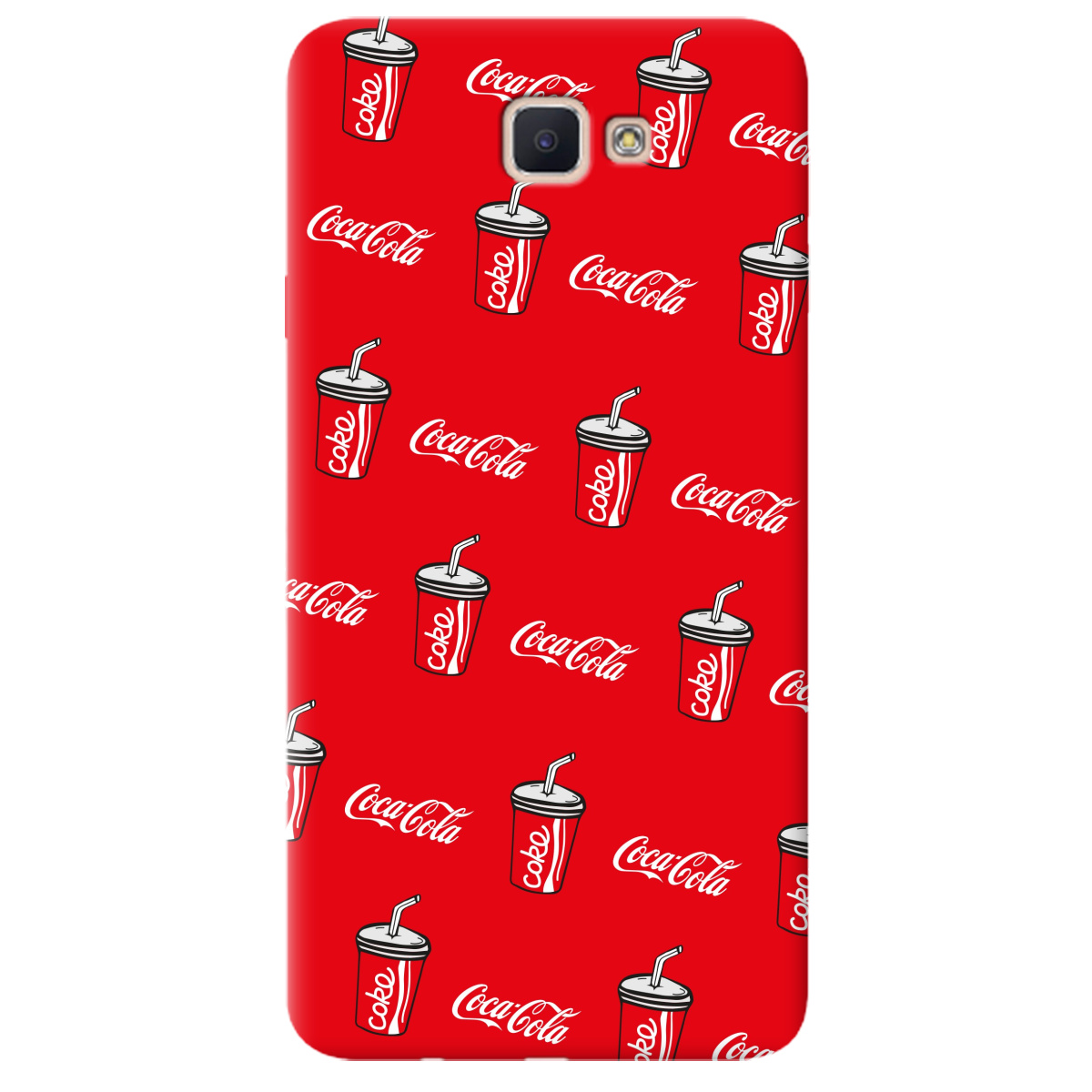 Чохол для Samsung Galaxy J7 Prime яскраво-червоний матовий soft touch Coca Cola - фото 1