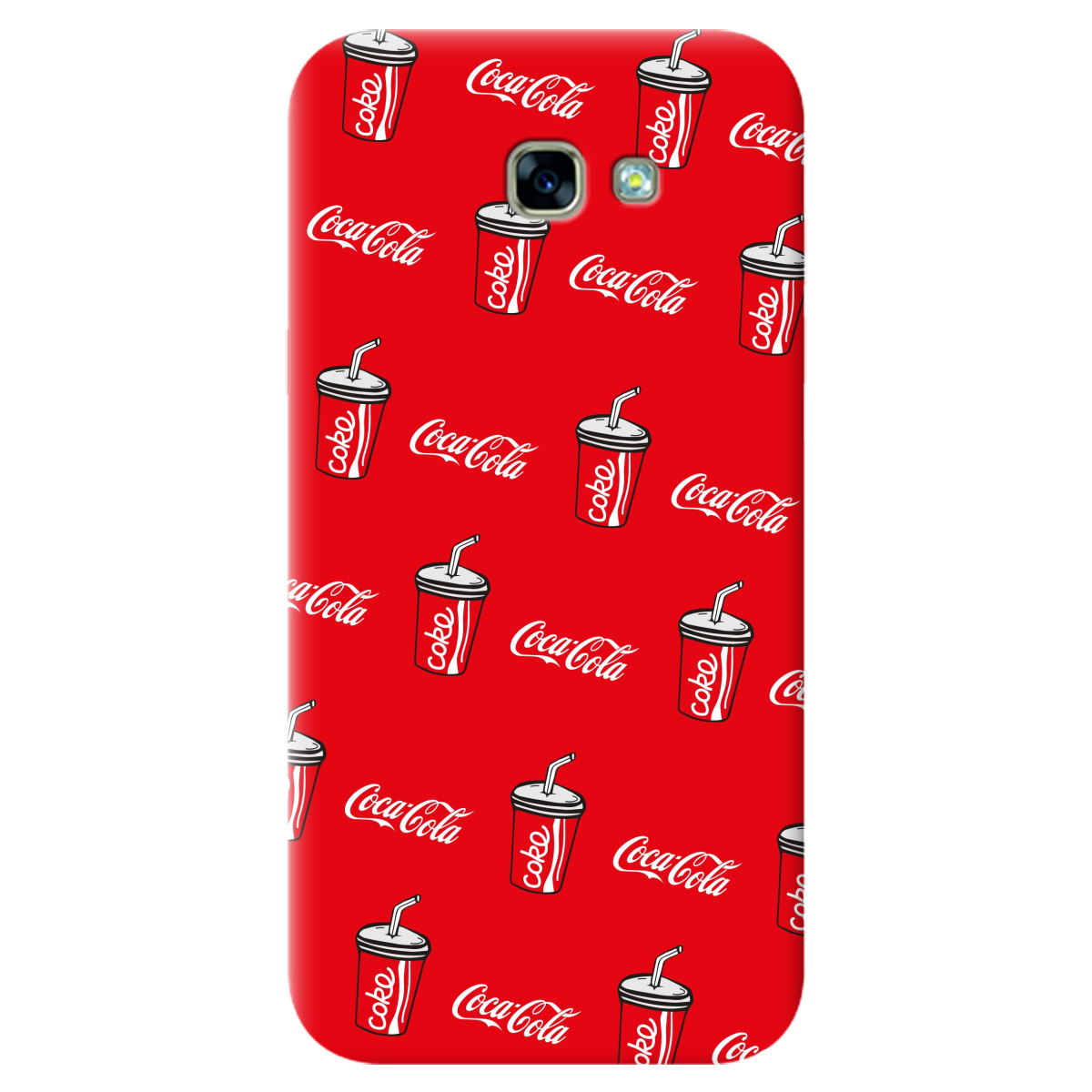 Чехол для Samsung Galaxy A3 2017 ярко-красный матовый soft touch Coca Cola - фото 1