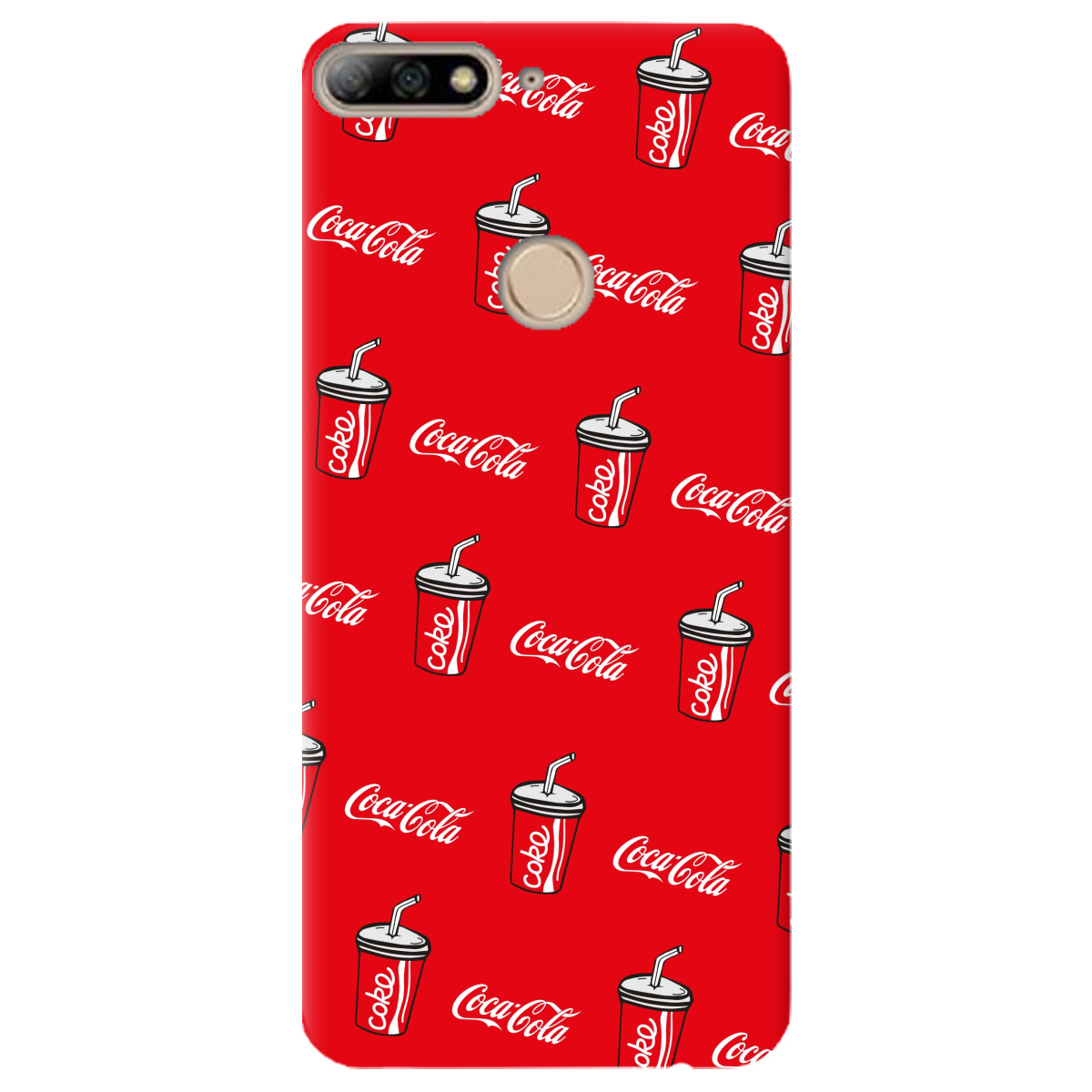 Чохол для Huawei Y7 Prime 2018 яскраво-червоний матовий soft touch Coca Cola - фото 1