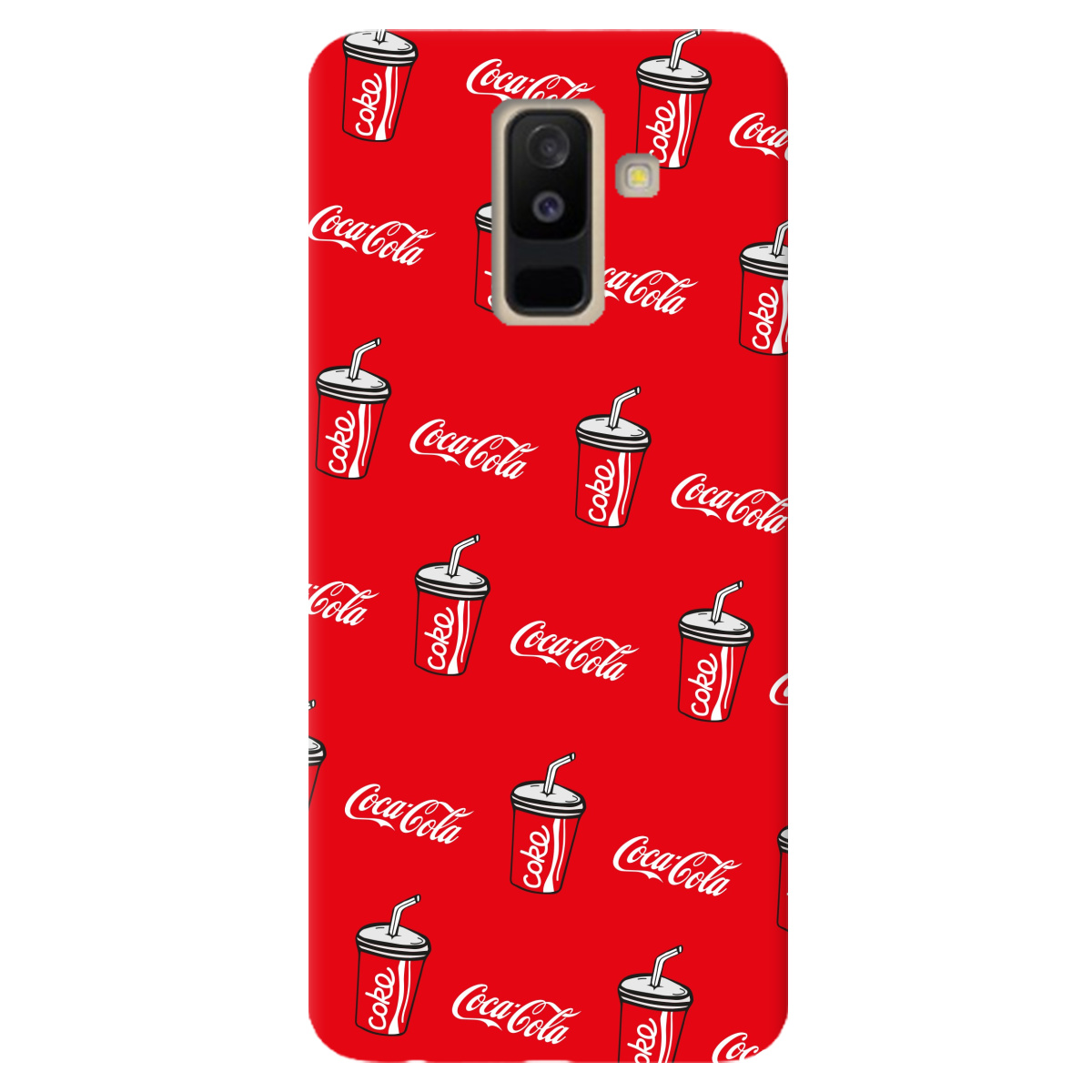 Чехол для Samsung Galaxy A6 Plus 2018 ярко-красный матовый soft touch Coca Cola - фото 1