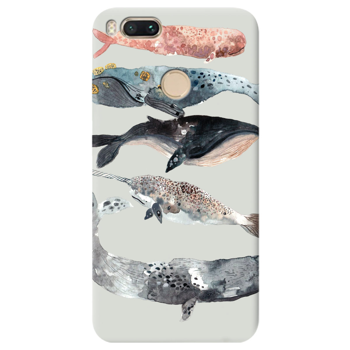 Чехол для Xiaomi Mi 5X полупрозрачный матовый soft touch Whales white - фото 1