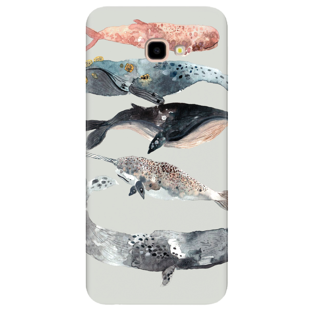 Чехол для Samsung Galaxy J4 Plus 2018 полупрозрачный матовый soft touch Whales white - фото 1