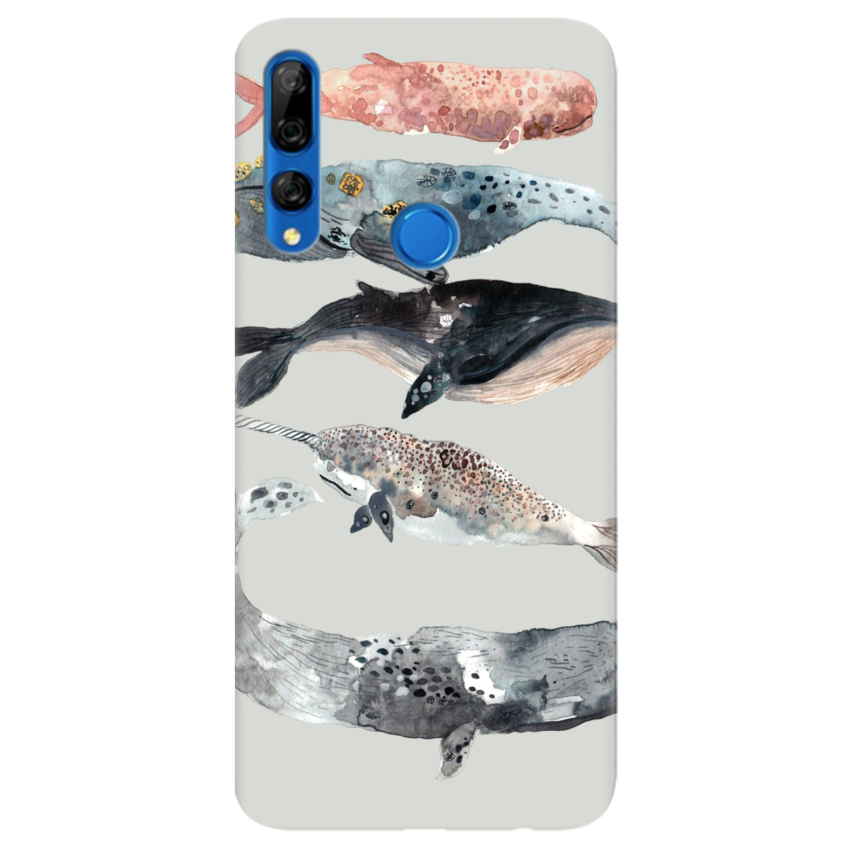 Чехол для Huawei Y9 Prime 2019 полупрозрачный матовый soft touch Whales white - фото 1