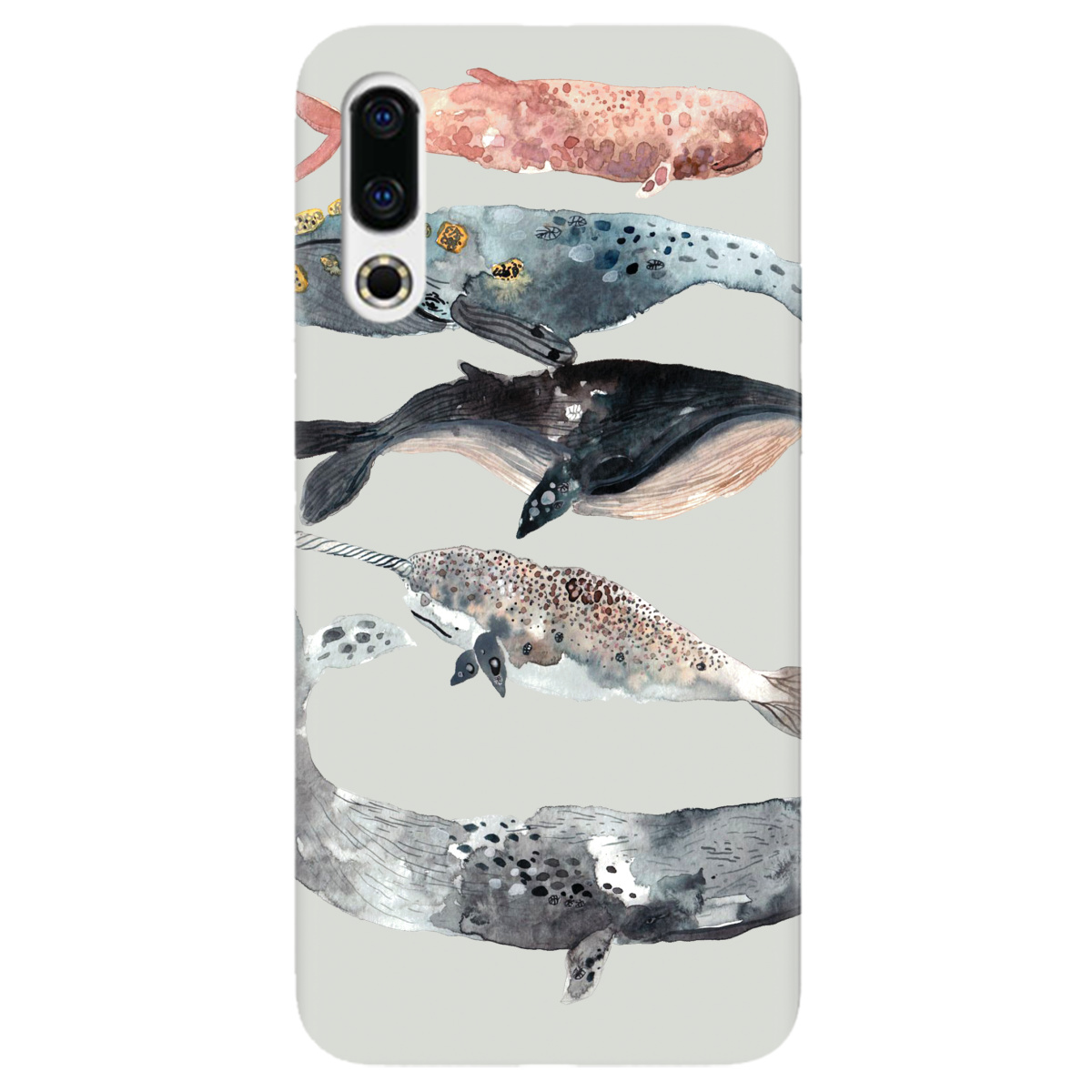 Чехол для Meizu 16s полупрозрачный матовый soft touch Whales white - фото 1