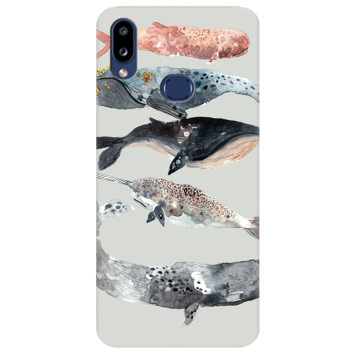 Чехол для Samsung Galaxy A10s полупрозрачный матовый soft touch Whales white - фото 1