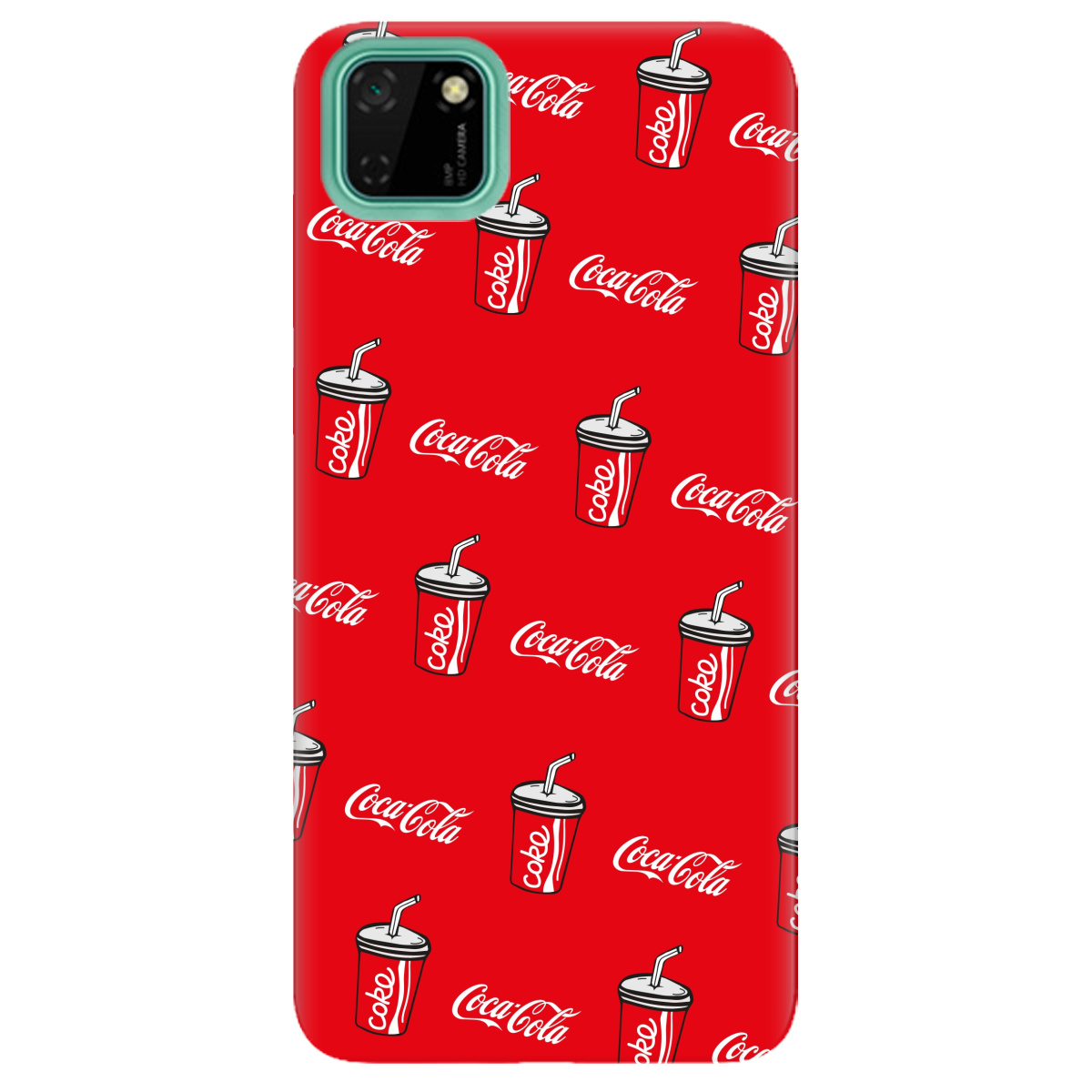 Чехол для Huawei Y5p ярко-красный матовый soft touch Coca Cola - фото 1