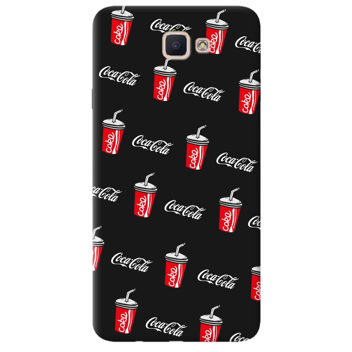 Чохол для Samsung Galaxy J7 Prime чорний матовий soft touch Coca Cola - фото 1