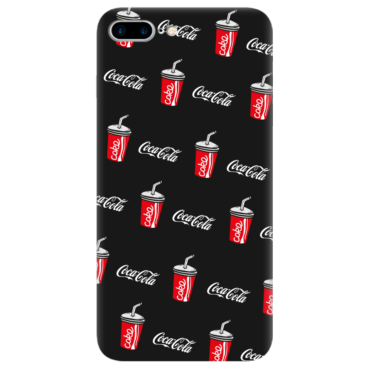Чехол для Apple iPhone 8 Plus черный матовый soft touch Coca Cola - фото 1