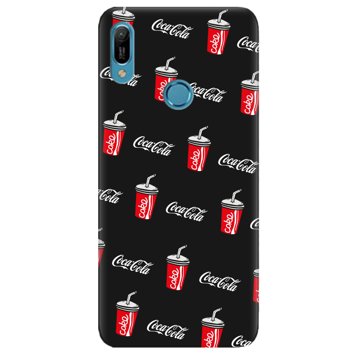 Чехол для Huawei Y6 Pro 2019 черный матовый soft touch Coca Cola - фото 1