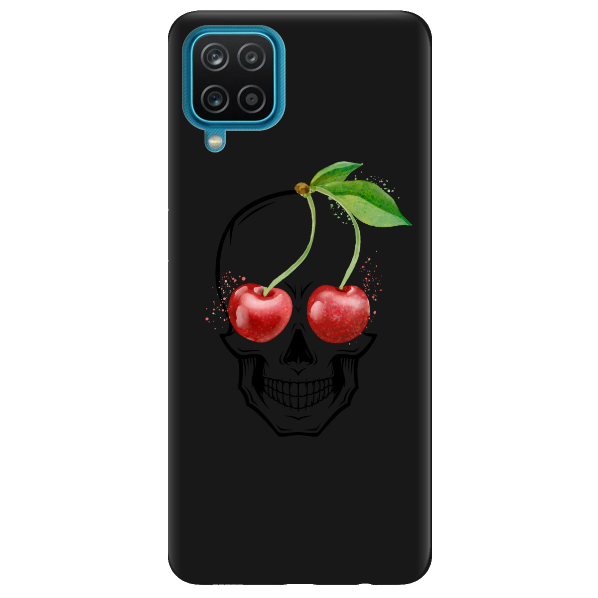Чехол для Samsung Galaxy A12 черный матовый soft touch Cherry skull - фото 1