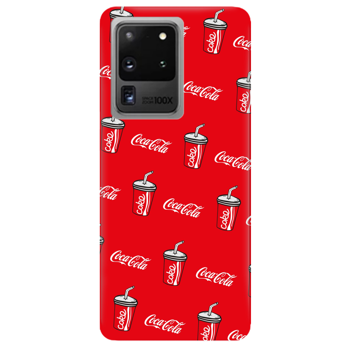 Чехол для Samsung Galaxy S20 Ultra ярко-красный матовый soft touch Coca Cola - фото 1