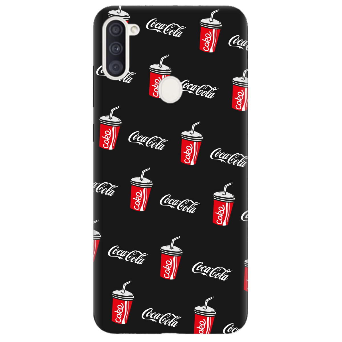 Чехол для Samsung Galaxy M11 черный матовый soft touch Coca Cola - фото 1