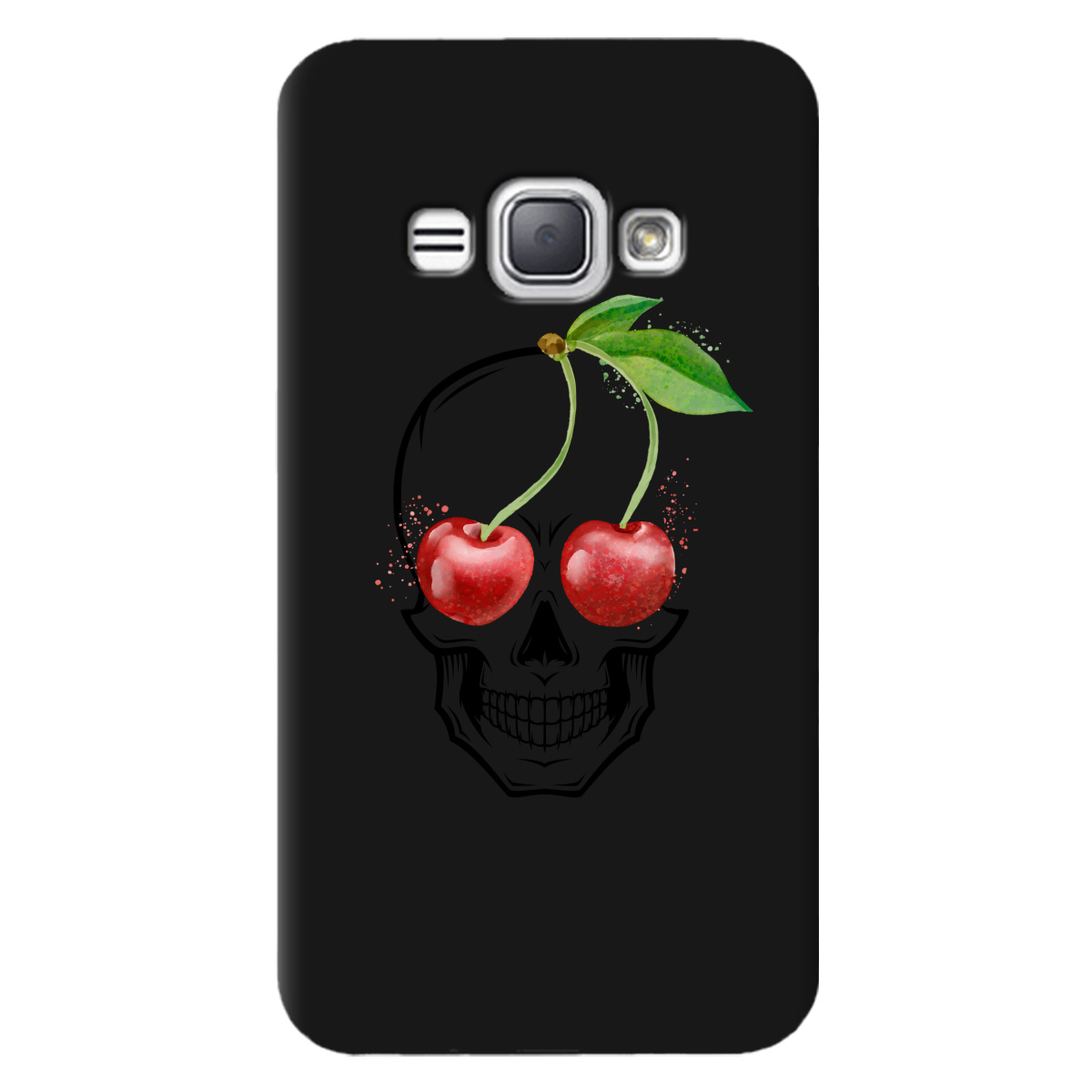 Чохол для Samsung Galaxy J1 2016 чорний матовий soft touch Cherry skull - фото 1