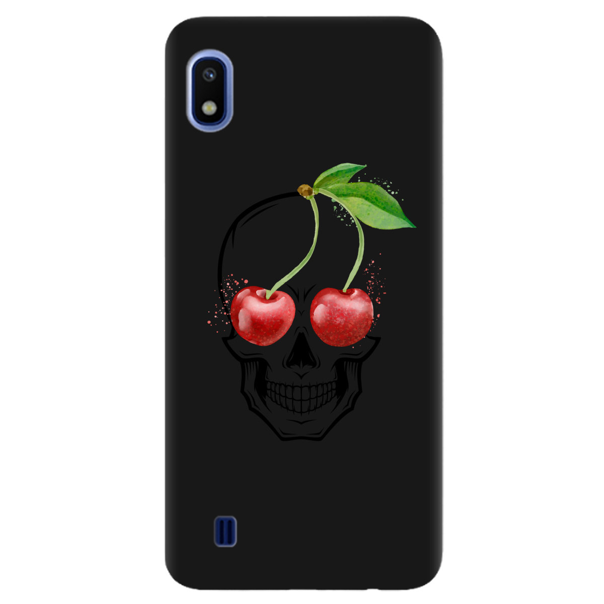 Чехол для Samsung Galaxy A10 черный матовый soft touch Cherry skull - фото 1