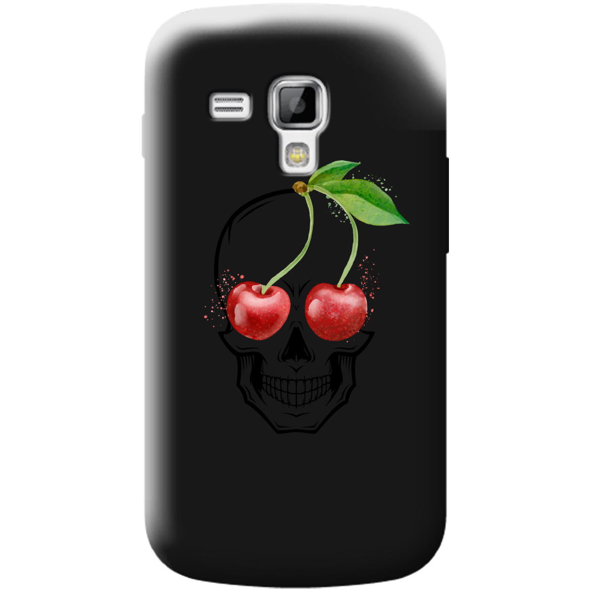 Чехол для Samsung Galaxy S Duos S7562 черный матовый soft touch Cherry skull - фото 1