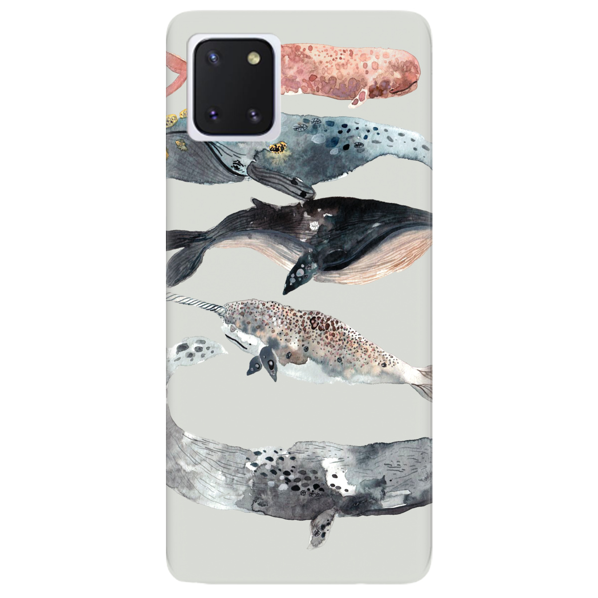 Чехол для Samsung Galaxy Note 10 Lite полупрозрачный матовый soft touch Whales white - фото 1