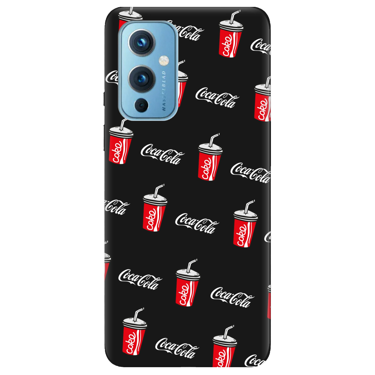 Чехол для OnePlus 9 черный матовый soft touch Coca Cola - фото 1