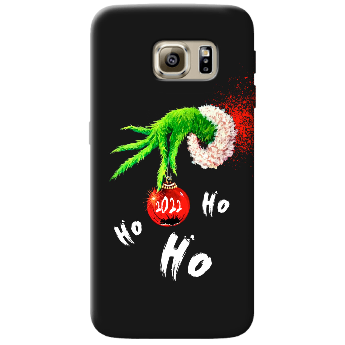 Чехол для Samsung Galaxy S6 Edge черный матовый soft touch Grinch HO HO HO - фото 1