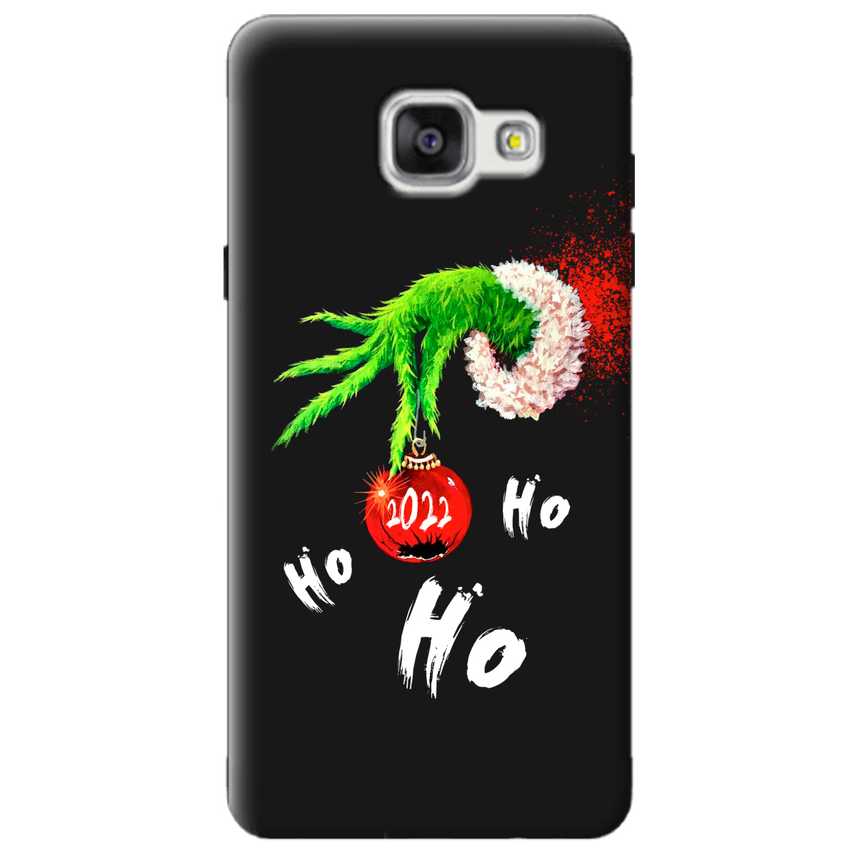 Чехол для Samsung Galaxy A5 2016 черный матовый soft touch Grinch HO HO HO - фото 1