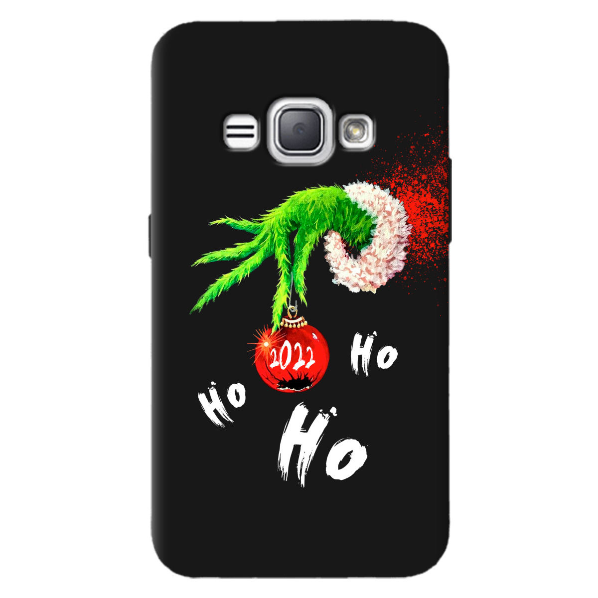 Чохол для Samsung Galaxy J1 2016 чорний матовий soft touch Grinch HO HO HO - фото 1