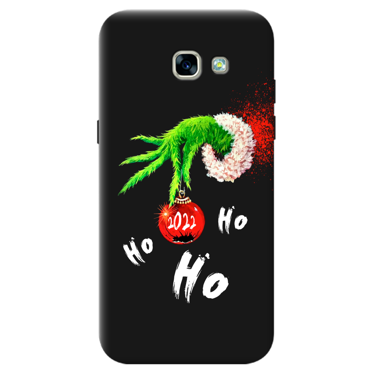 Чехол для Samsung Galaxy A5 2017 черный матовый soft touch Grinch HO HO HO - фото 1