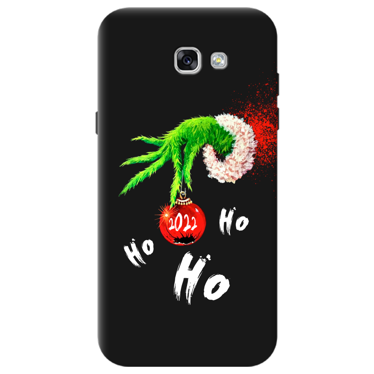 Чехол для Samsung Galaxy A7 2017 черный матовый soft touch Grinch HO HO HO - фото 1