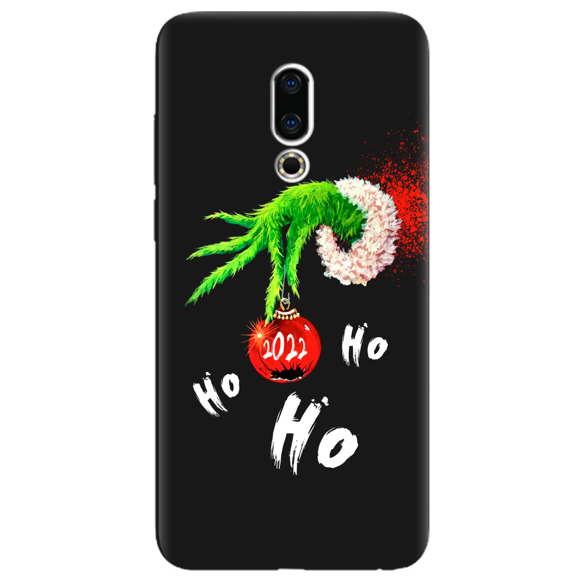 Чехол для Meizu 16 Plus черный матовый soft touch Grinch HO HO HO - фото 1