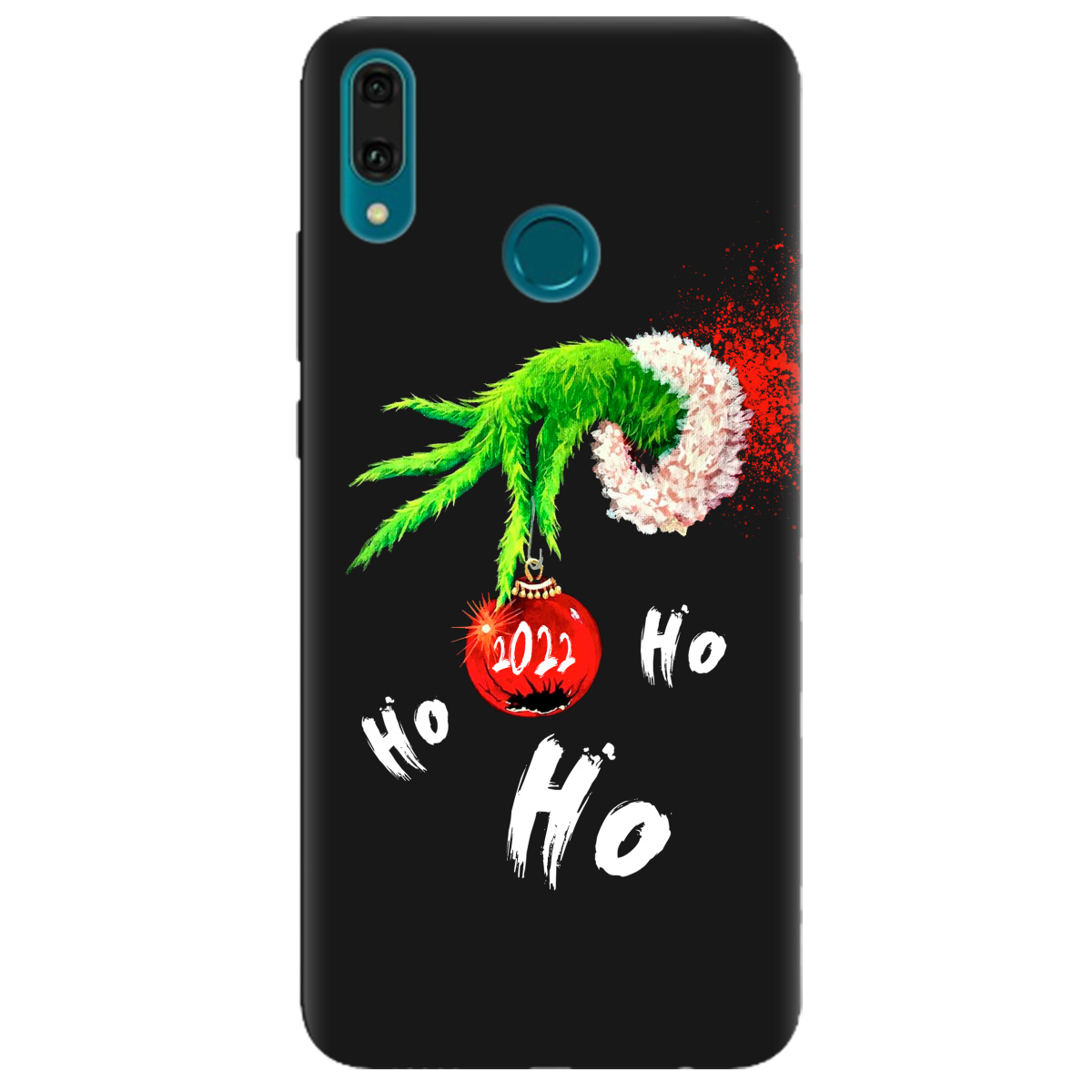 Чехол для Huawei Y9 2019 черный матовый soft touch Grinch HO HO HO - фото 1