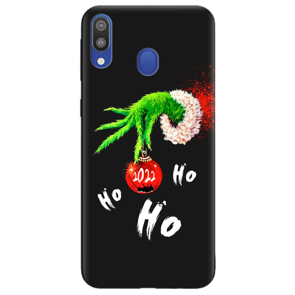 Чехол для Samsung Galaxy M20 черный матовый soft touch Grinch HO HO HO - фото 1