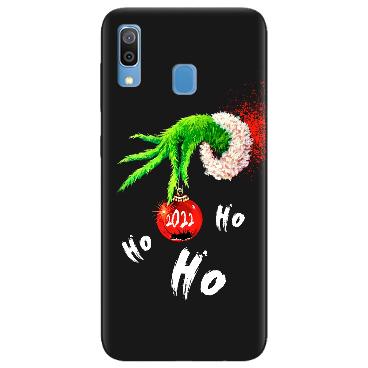 Чохол для Samsung Galaxy A20 чорний матовий soft touch Grinch HO HO HO - фото 1