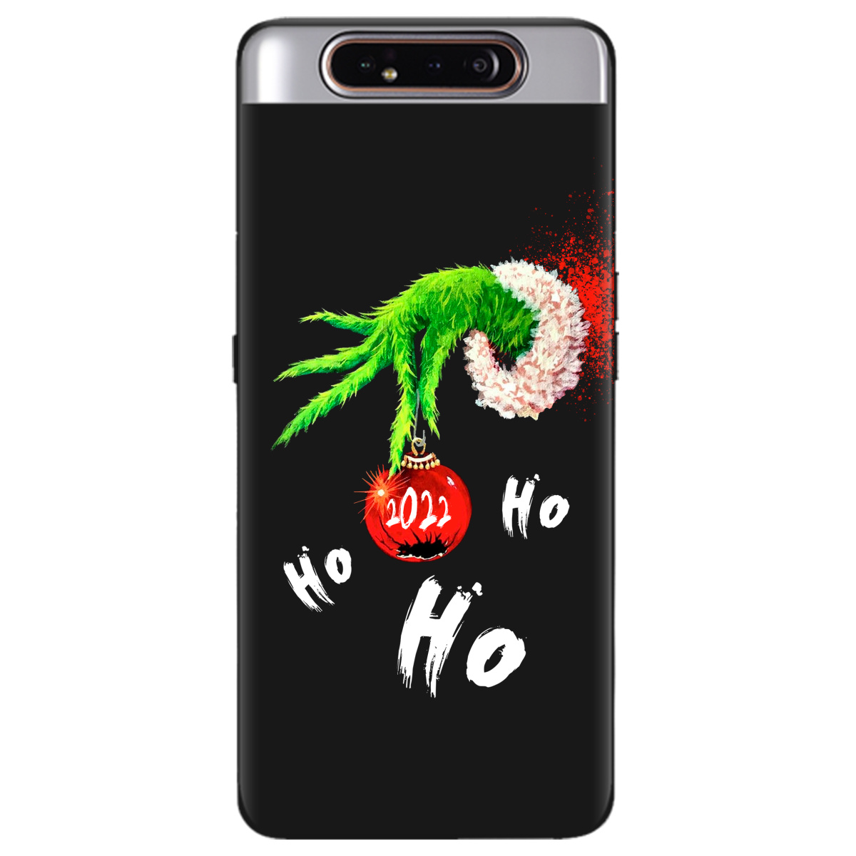 Чехол для Samsung Galaxy A80 черный матовый soft touch Grinch HO HO HO - фото 1