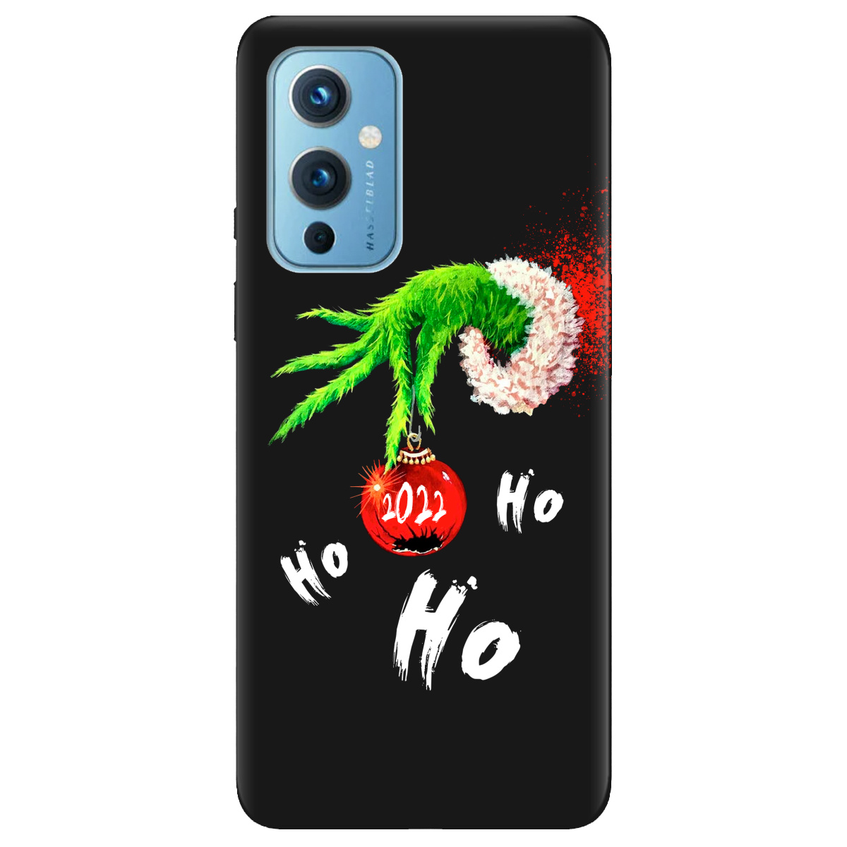 Чехол для OnePlus 9 черный матовый soft touch Grinch HO HO HO - фото 1