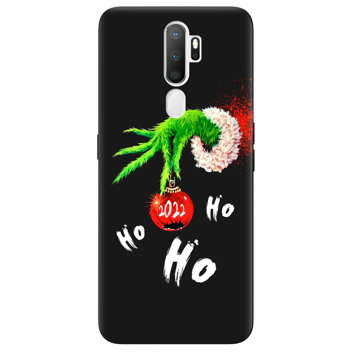 Чехол для Oppo A5 2020/A9 2020 черный матовый soft touch Grinch HO HO HO - фото 1