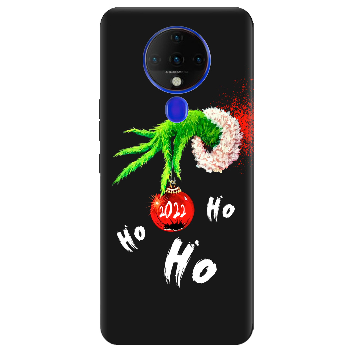 Чохол для Tecno Spark 6 чорний матовий soft touch Grinch HO HO HO - фото 1