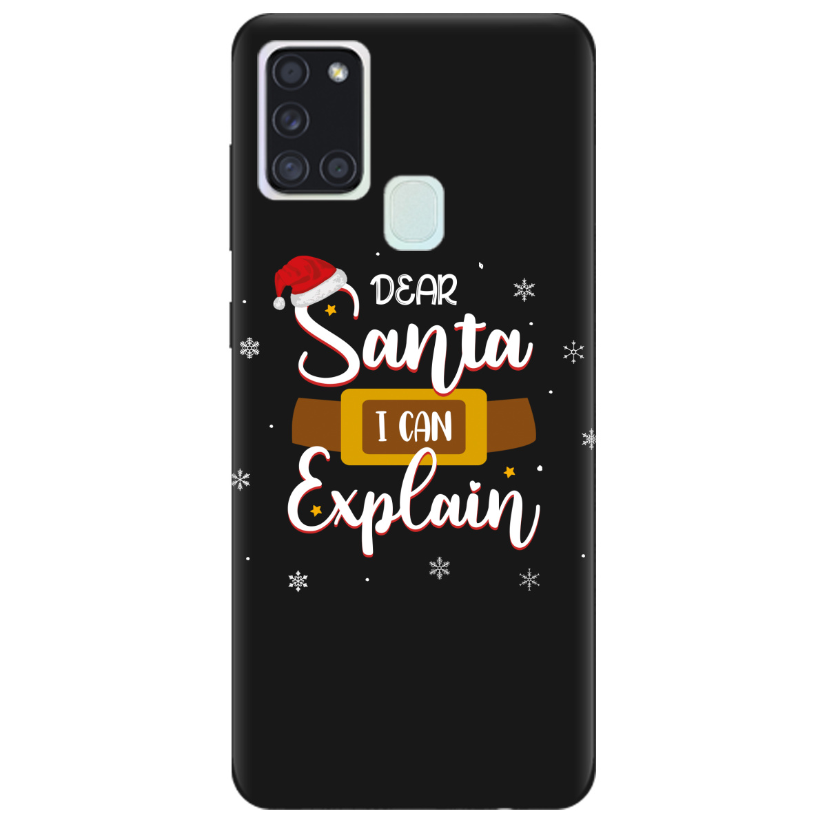 Чехол для Samsung Galaxy A21s черный матовый soft touch Dear Santa - фото 1