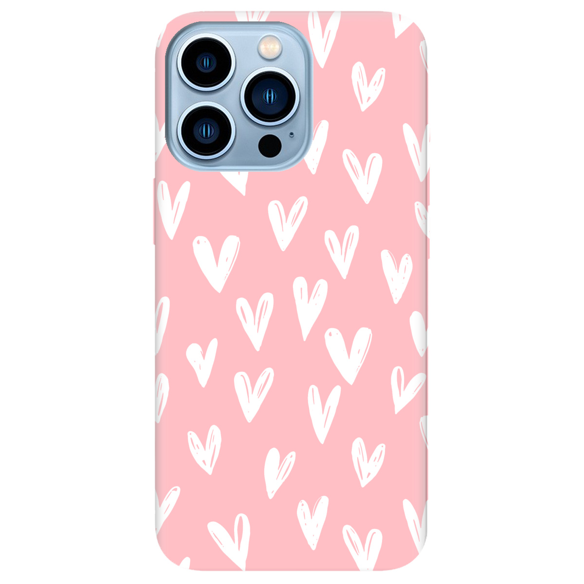 Чехол для Apple iPhone 13 Pro Max нежно-розовый матовый soft touch White hearts - фото 1
