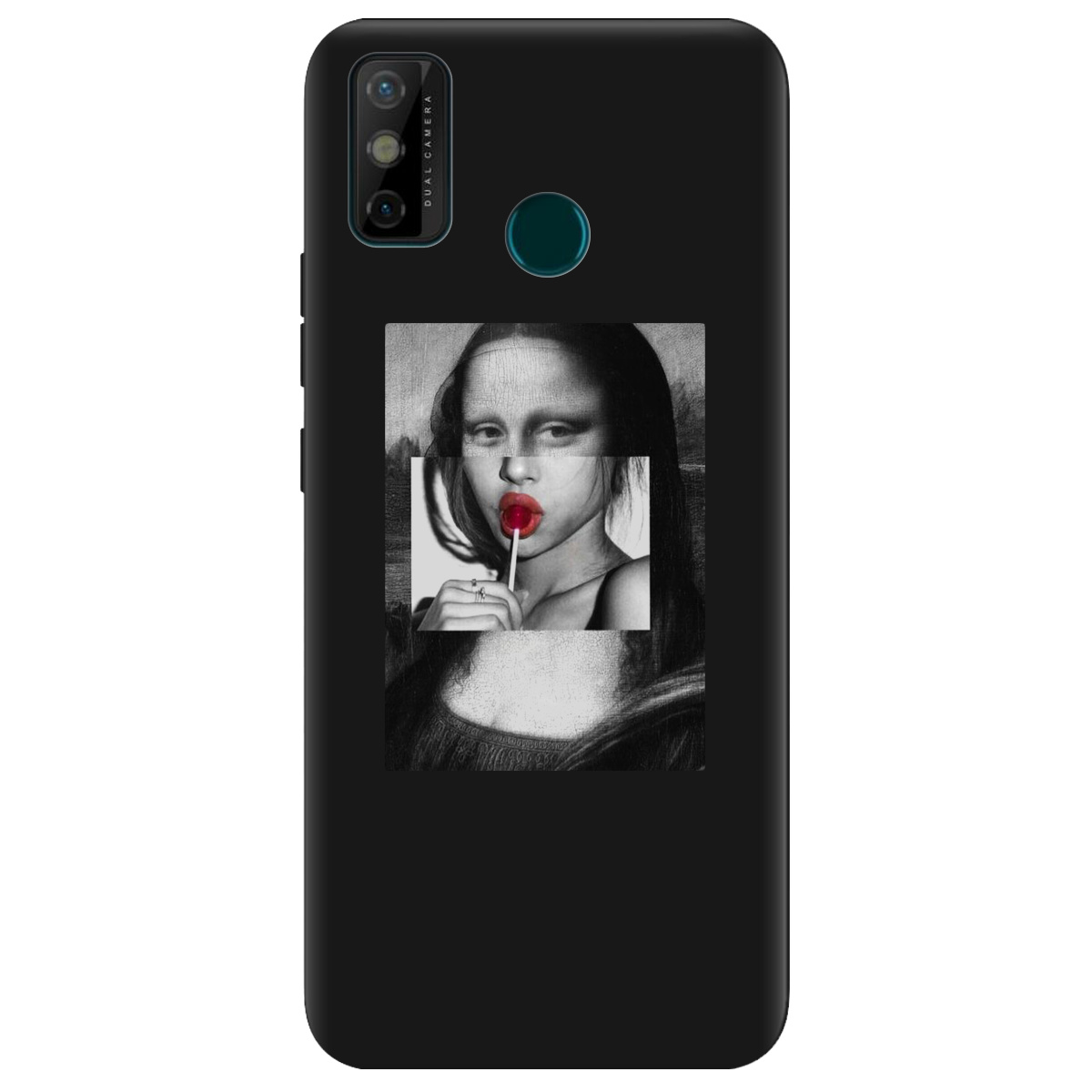 Чехол для Tecno Spark 6 Go черный матовый soft touch Mona lisa - фото 1