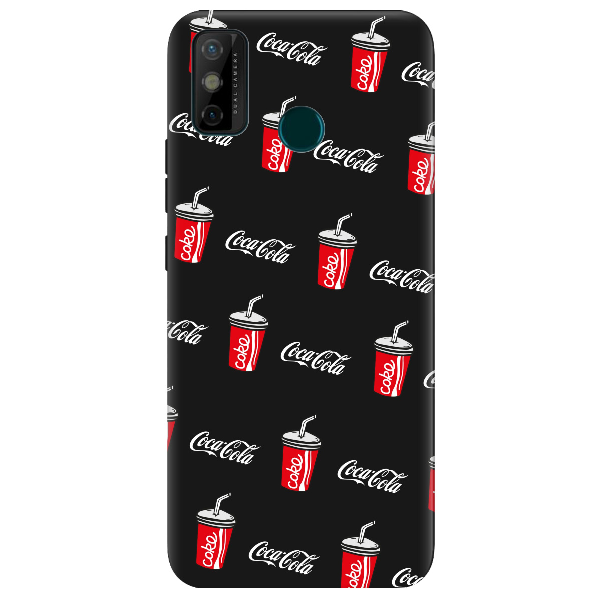 Чехол для Tecno Spark 6 Go черный матовый soft touch Coca Cola - фото 1
