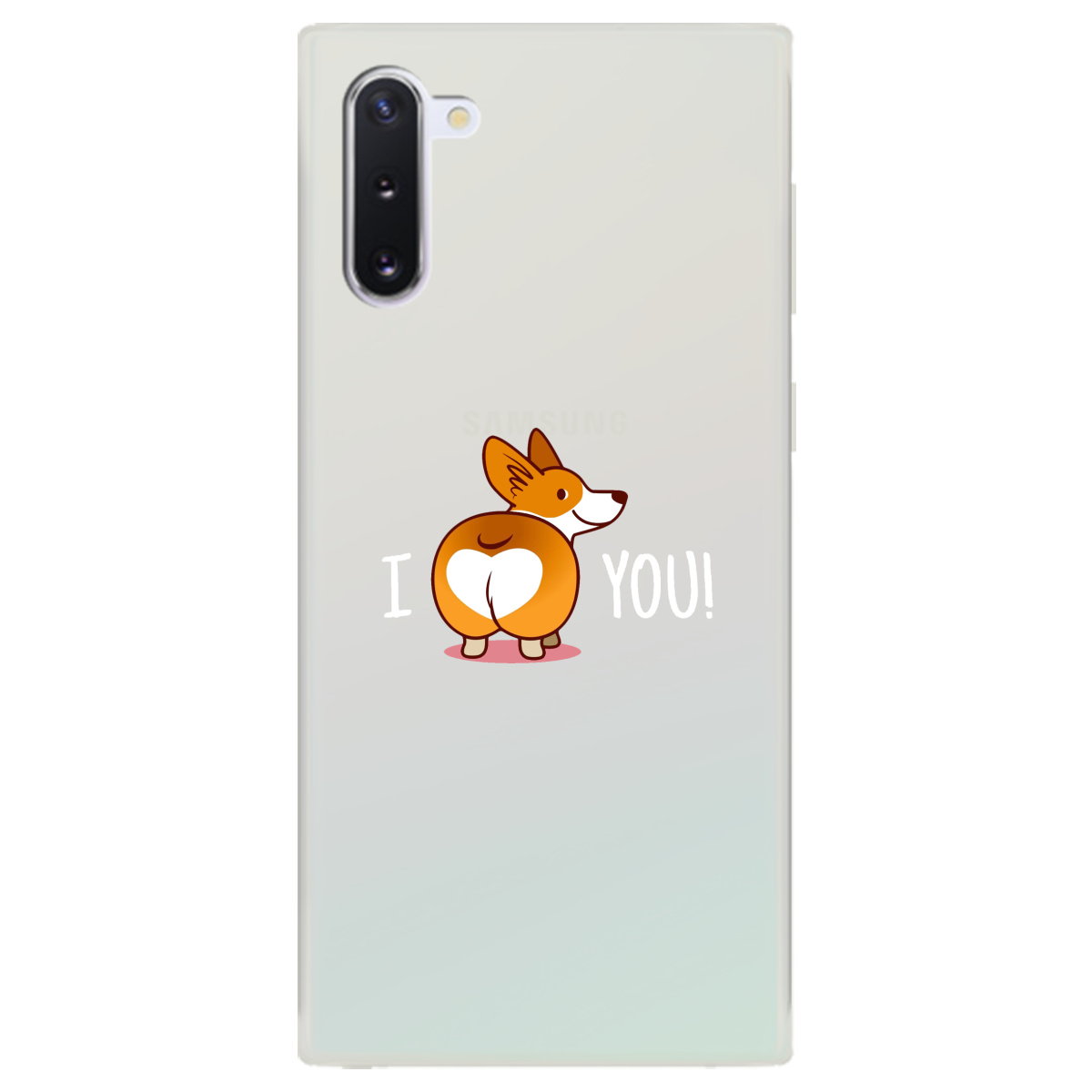 Чехол для Samsung Galaxy Note 10 полупрозрачный матовый soft touch Corgi - фото 1