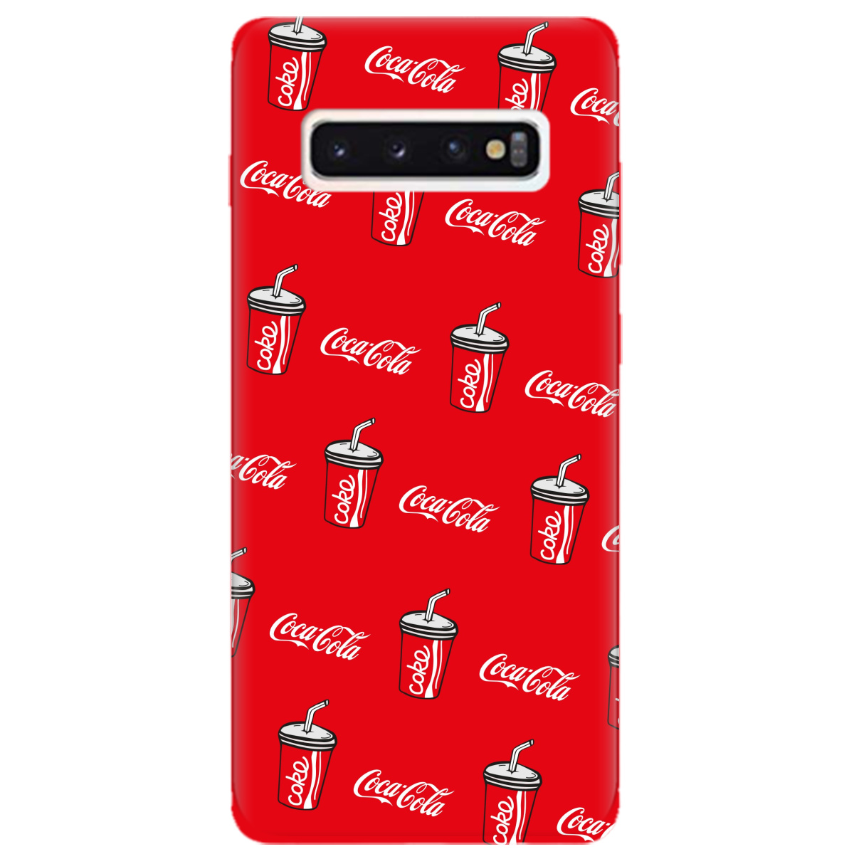 Чехол для Samsung Galaxy S10 ярко-красный матовый soft touch Coca Cola - фото 1
