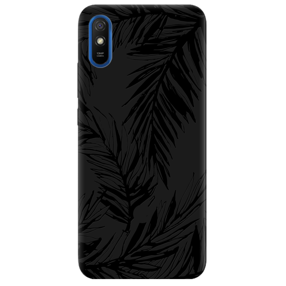 Чехол для Xiaomi Redmi 9i черный матовый soft touch Tropics - фото 1