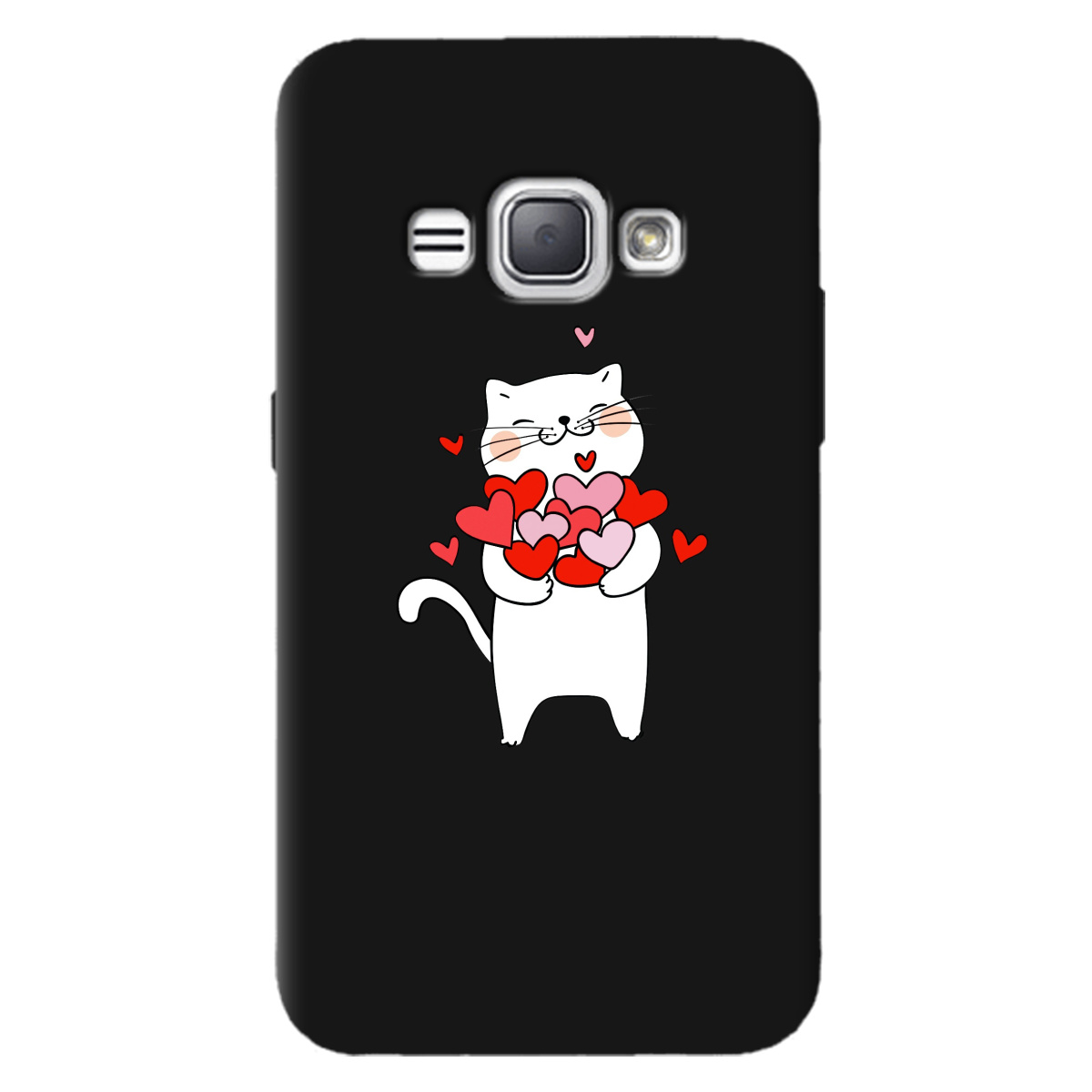 Чохол для Samsung Galaxy J1 2016 чорний матовий soft touch loving heart - фото 1