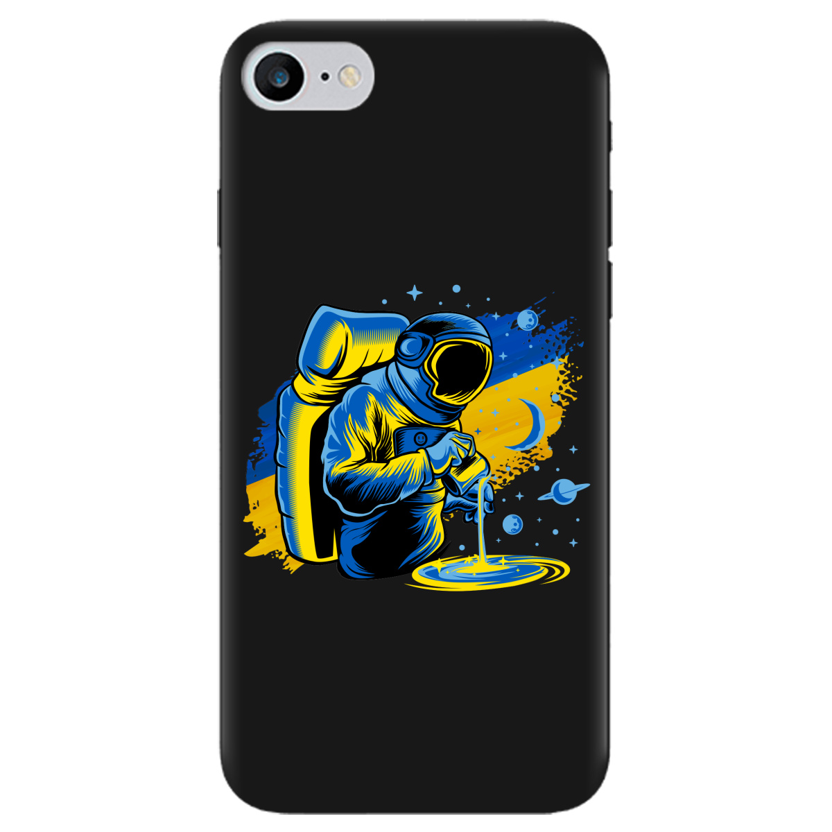 Чехол для Apple iPhone 8 черный матовый soft touch Ukrainian space - фото 1