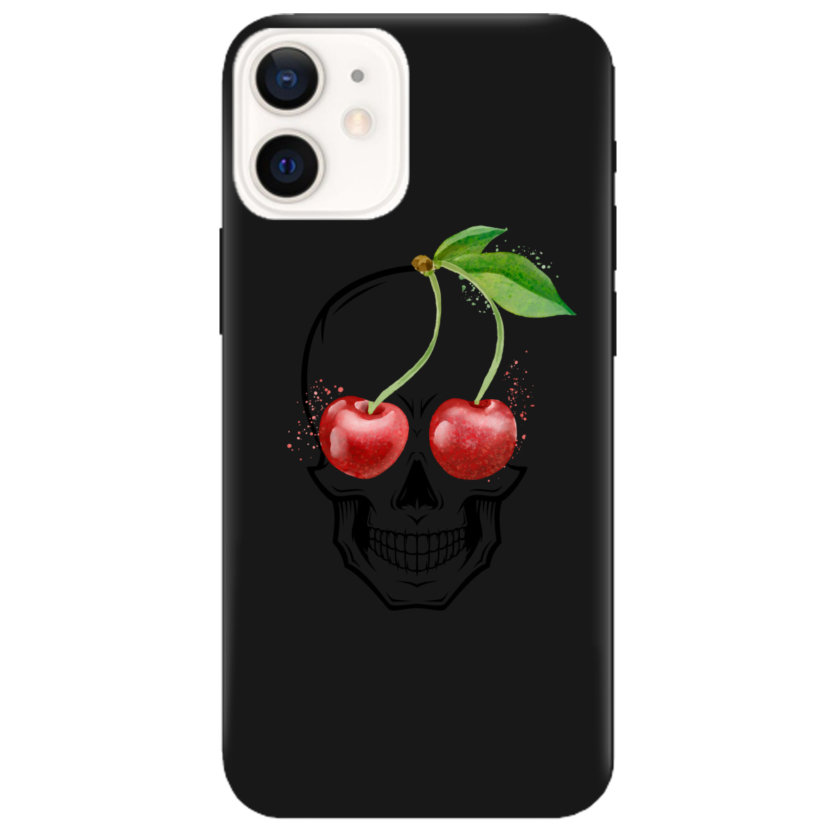 Чехол для Apple iPhone 12 черный матовый soft touch Cherry skull - фото 1