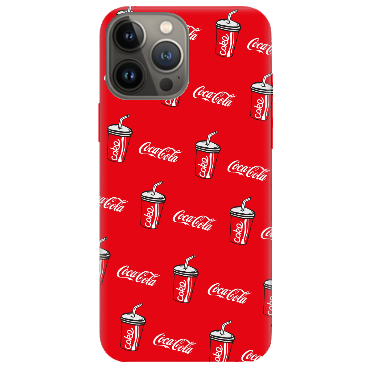 Чехол для Apple iPhone 13 Pro ярко-красный матовый soft touch Coca Cola - фото 1