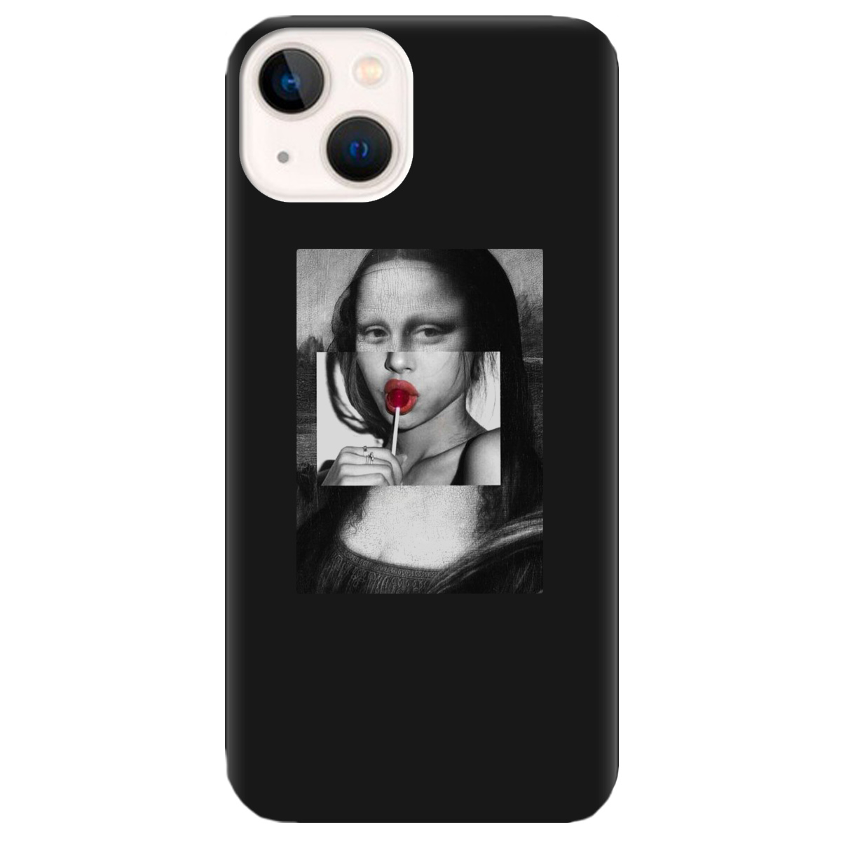 Чехол для Apple iPhone 13 Mini черный матовый soft touch Mona lisa - фото 1