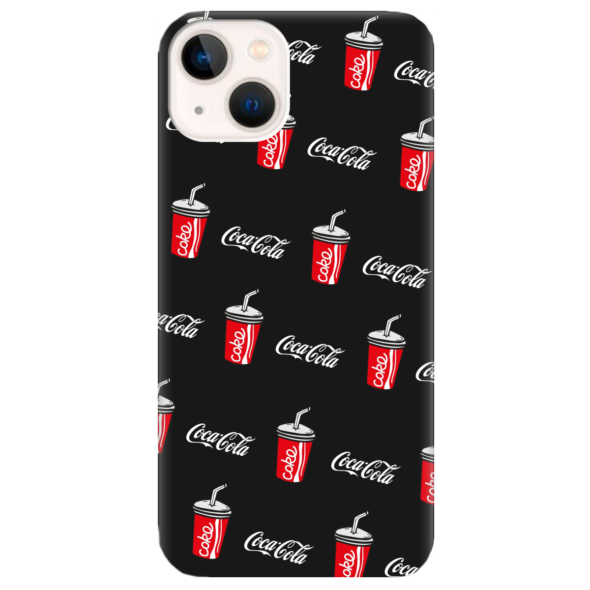 Чехол для Apple iPhone 13 Mini черный матовый soft touch Coca Cola - фото 1