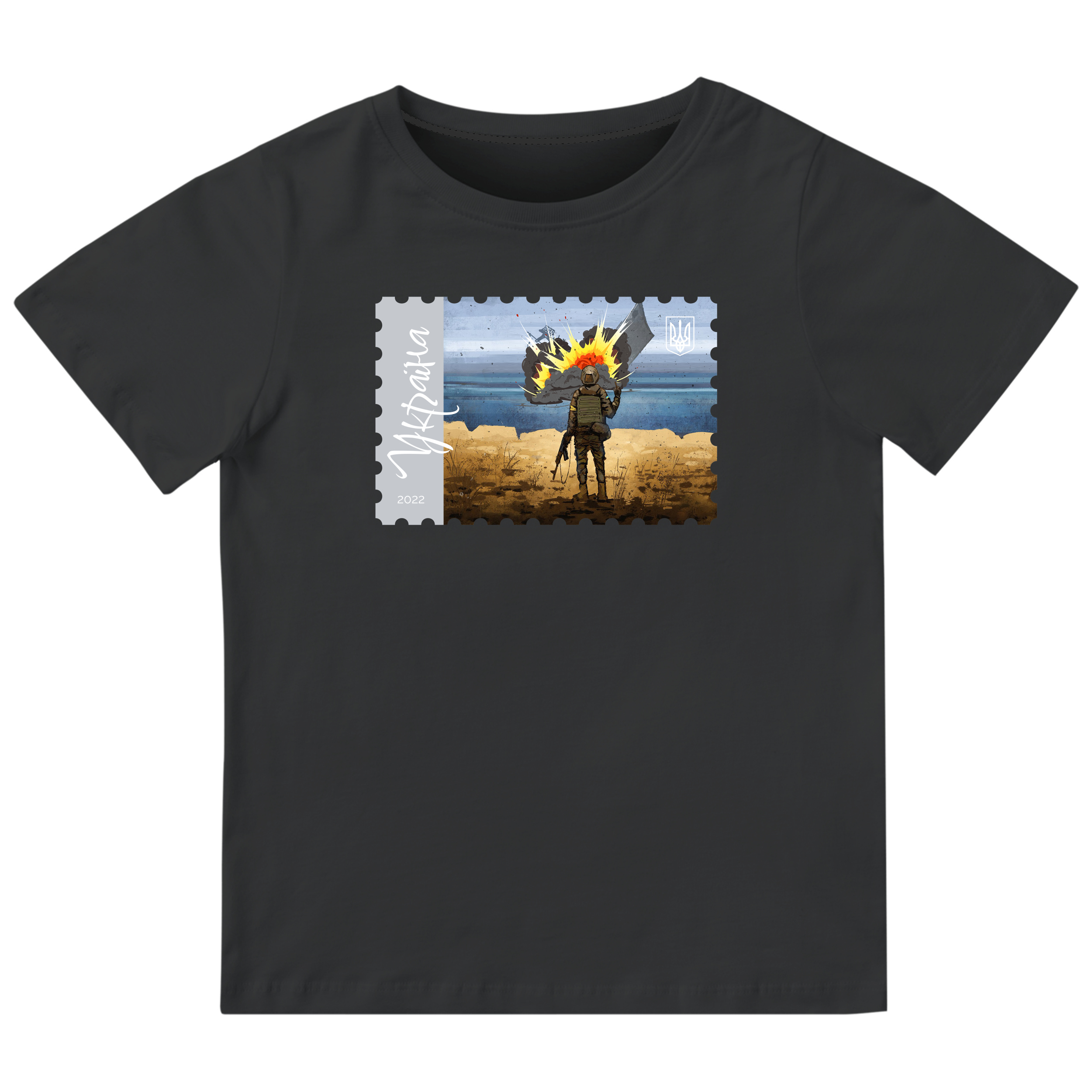 Футболка дитяча чорна бавовна/еластан Марка "Русский военный корабль" 146 - фото 1